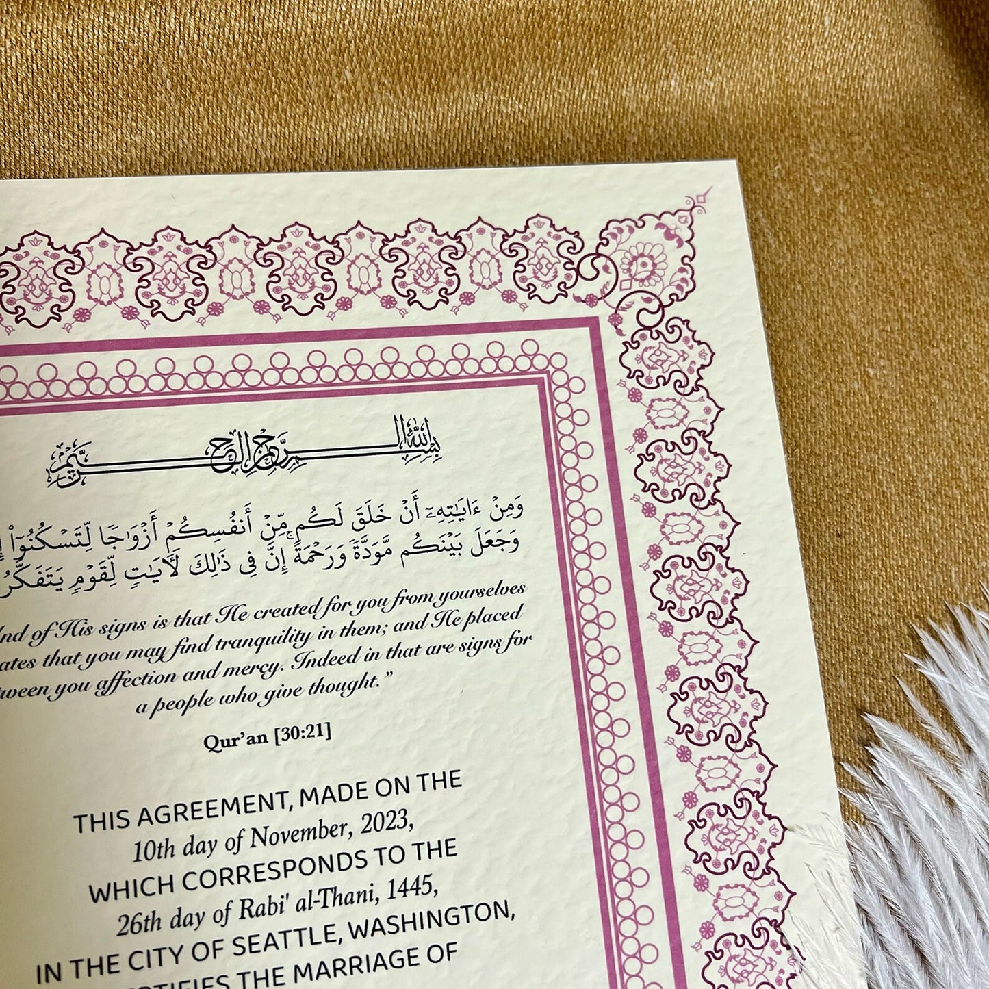 A4 Luxury Nikkah Certificate - Pink