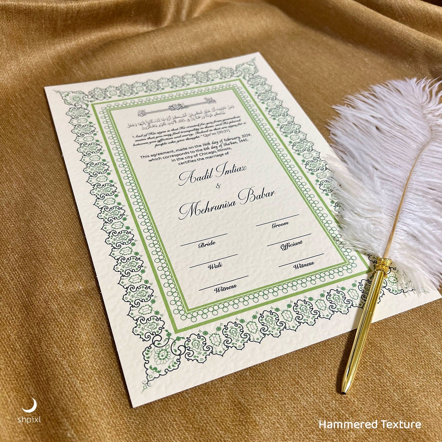 A4 Luxury Nikkah Certificate - Green