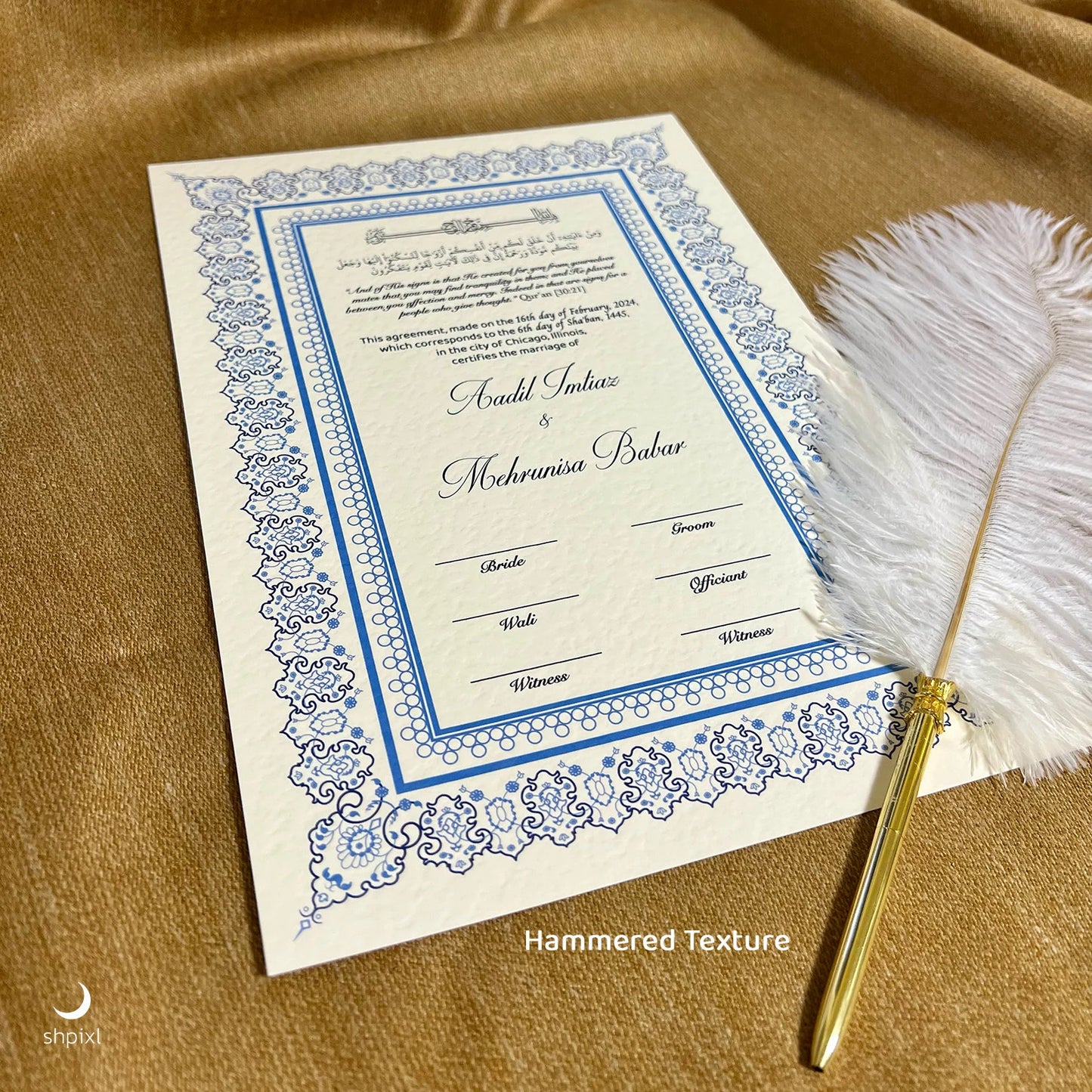 A4 Luxury Nikkah Certificate - Blue