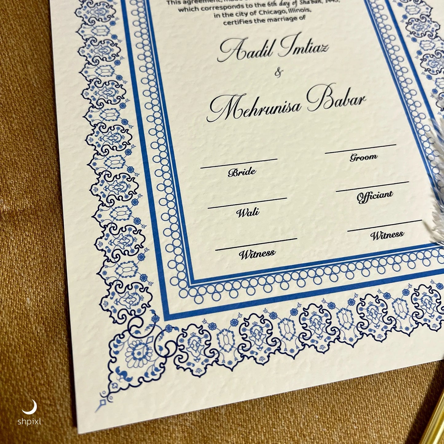 A4 Luxury Nikkah Certificate - Blue