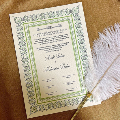 A4 Luxury Nikkah Certificate - Green