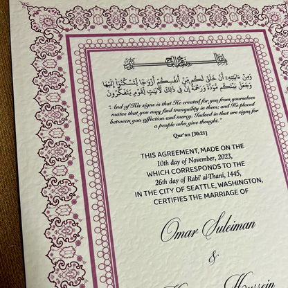 A4 Luxury Nikkah Certificate - Pink