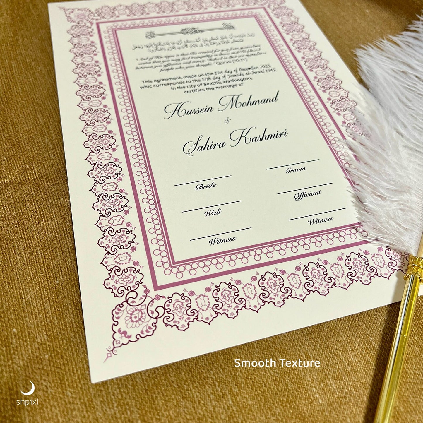 A4 Luxury Nikkah Certificate - Pink