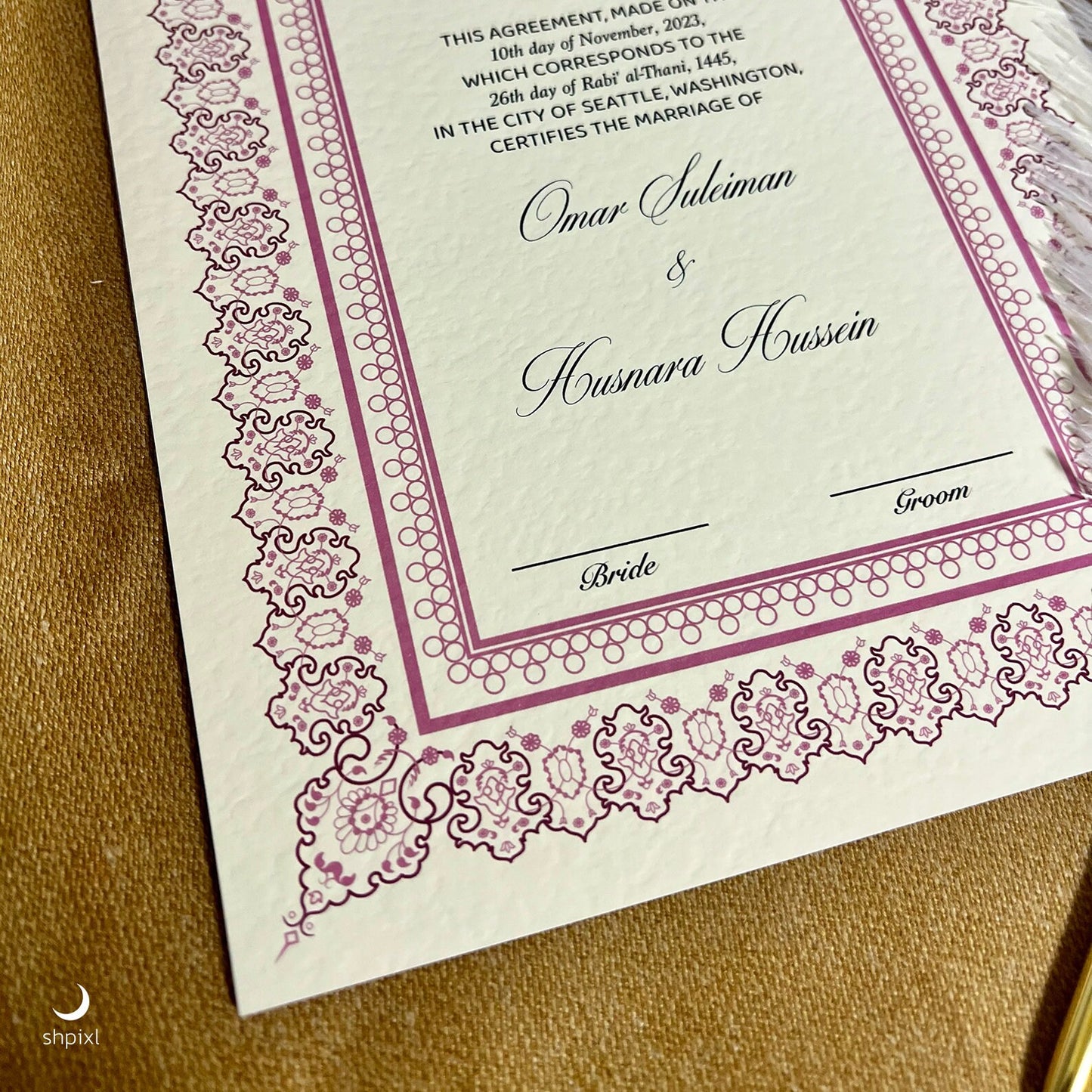 A4 Luxury Nikkah Certificate - Pink