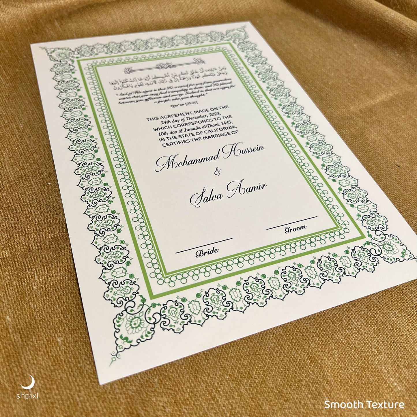 A4 Luxury Nikkah Certificate - Green